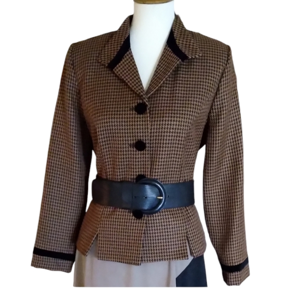 Miss Dorby 80's Black and Brown Houndstooth Blazer‎